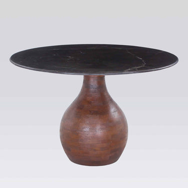 Orb Marble Dining Table 120cm with black marble top and brown mango wood base
