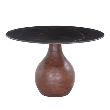 Orb Marble Dining Table 120cm with black marble top and brown mango wood base