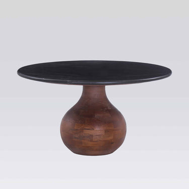 Orb Marble Coffee Table 80cm with black marble top and brown mango wood base
