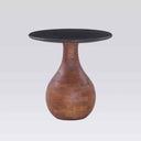 Orb Marble Side Table 50cm with black marble top and brown mango wood base