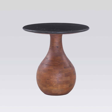 Orb Marble Side Table 50cm with black marble top and brown mango wood base