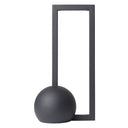 Kristina Dam Geometric Table Lamp in black powder coated steel, rectangular LED frame on a sphere base