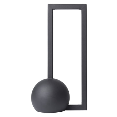 Kristina Dam Geometric Table Lamp in black powder coated steel, rectangular LED frame on a sphere base