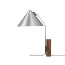 Kristina Dam Cone Table Lamp in brushed aluminium and walnut, 250mm diameter and 440mm high