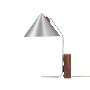 Kristina Dam Cone Table Lamp in brushed aluminium and walnut, 250mm diameter and 440mm high