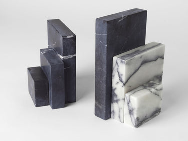 Kristina Dam marble Bookend Sculpture, detail of the hewn marble edge