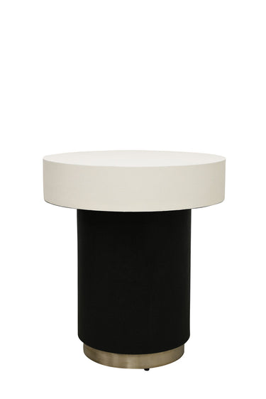 CLARENCE Round Side Table - White Linen & Black Shagreen