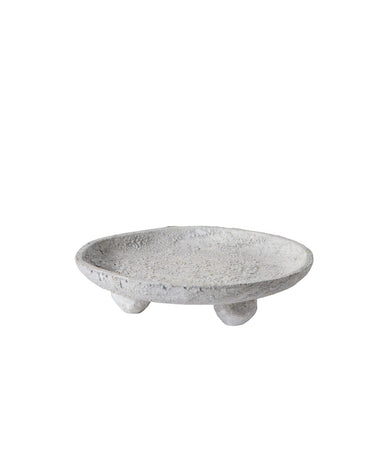 MUUBS Luna round tray in grey glazed terracotta on three sphere feet