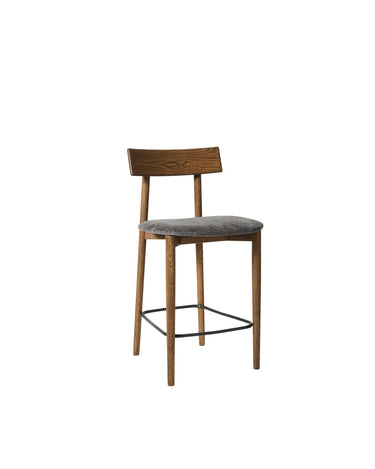 MUUBS Tetra barstool in dark oiled oak with granite grey upholstery