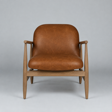 Sable Leather Armchair Cognac Leather front view