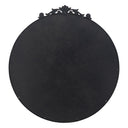 Baroque crest detail on black metal mirror