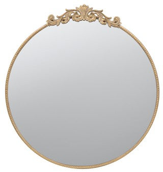 Baroque Round Wall Mirror in a gold baroque scrollwork frame, 915mm wide x 978mm high x 38mm deep