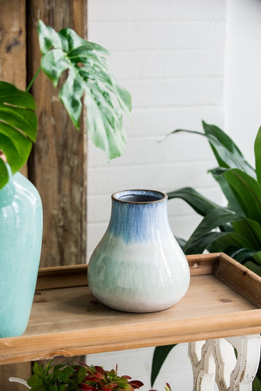 Ceramic Vase - Grey & Blue 20cm at Online8 Furniture Auckland NZ