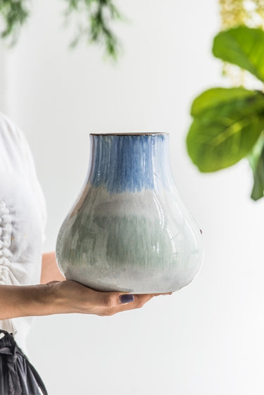 Ceramic Vase - Grey & Blue 20cm at Online8 Furniture Auckland NZ