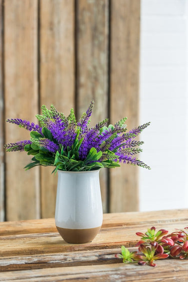 Ceramic Vase - White & Terracotta 20cm at Online8 Furniture Auckland NZ