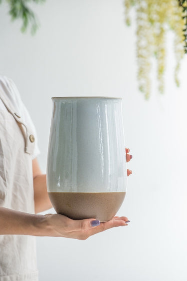 Ceramic Vase - White & Terracotta 25cm at Online8 Furniture Auckland NZ