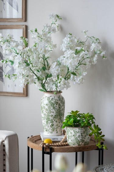 Ceramic Vase - Green & White 17cm at Online8 Furniture Auckland NZ
