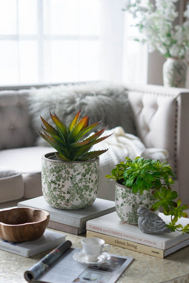 Ceramic Vase - Green & White 17cm at Online8 Furniture Auckland NZ
