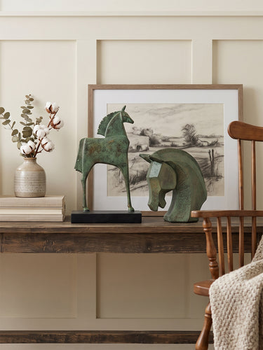 Stone powder and resin surface detail on the horse head sculpture