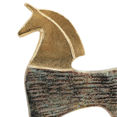 Horse sculpture styled on a console with its white marble base