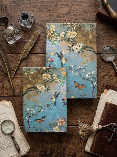 Teal Chinoiserie Blossom Book Box Set of 2 - styled