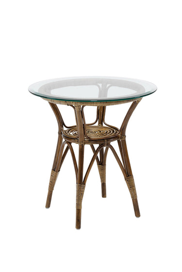 SIKA Originals Tony Rattan Side Table 60cm w/Glass Top - Antique