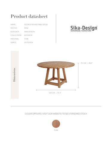 SIKA Teak George Round Outdoor Dining Table - D160cm