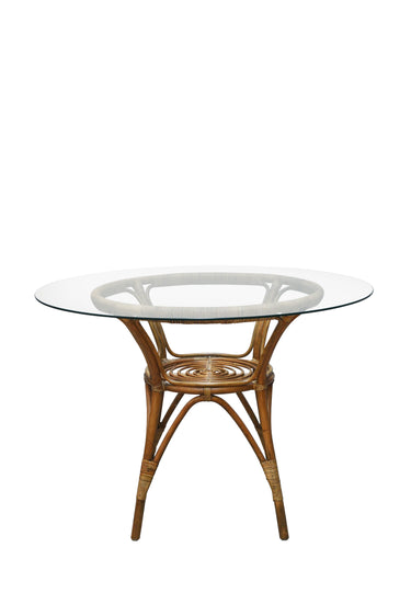 Sika Originals Tony rattan cafe table 100cm with glass top, antique