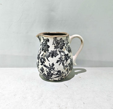 Black Floral Ceramic Jug - 20cm at Online8 Furniture Auckland NZ