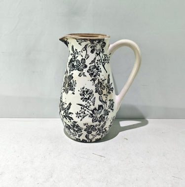 Black Floral Ceramic Jug - 26cm at Online8 Furniture Auckland NZ