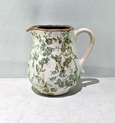 Green Floral Ceramic Jug - 20cm at Online8 Furniture Auckland NZ