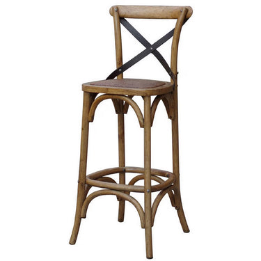 Antique Oak Cross Back Barstool - 75cm at Online8 Furniture Auckland NZ
