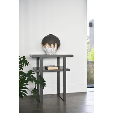 STUDIO Zen side table in black, angled view showing both shelves