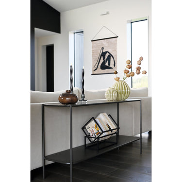 STUDIO Kiya low profile shelf in greyed-brown, angled view