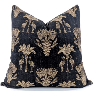 Snugg & Co Palm Flamingo Cushion Cover - Black & Gold at Online8 Furniture Auckland NZ