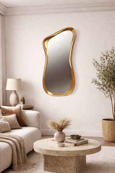 Side profile of gold abstract mirror