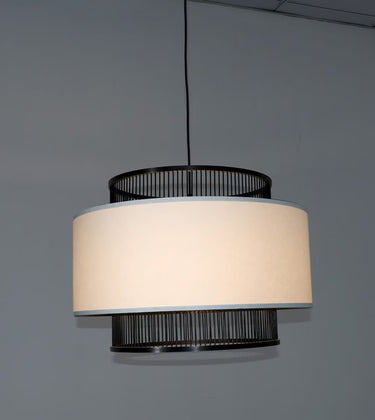 Bamboo & Linen Pendant - Natural/Black at Online8 Furniture Auckland NZ