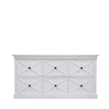 Island Life 6 Drawer Dresser in white mango wood, 1600mm wide with six drawers