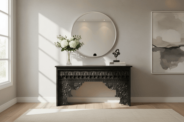Abigail Carved Console Table - Black 1500mm at Online8 Furniture Auckland NZ