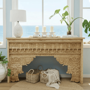 Abigail Carved Console Table - Natural at Online8 Furniture Auckland NZ