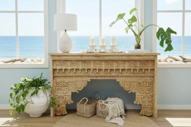 Abigail Carved Console Table - Natural at Online8 Furniture Auckland NZ