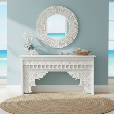Abigail Carved Console Table - White 1500mm at Online8 Furniture Auckland NZ