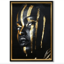 Afro Lady with Gold Strips Framed Canvas Wall Art at Online8 Furniture Auckland NZ