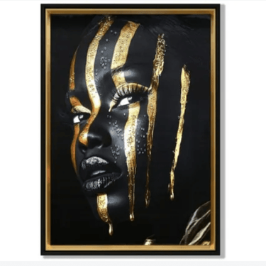 Afro Lady with Gold Strips Framed Canvas Wall Art at Online8 Furniture Auckland NZ