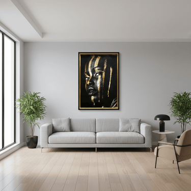 Afro Lady with Gold Strips Framed Canvas Wall Art at Online8 Furniture Auckland NZ