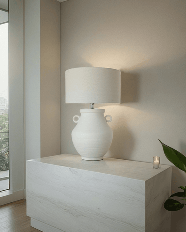 Antique Ceramic Table Lamp - Linen Shade at Online8 Furniture Auckland NZ