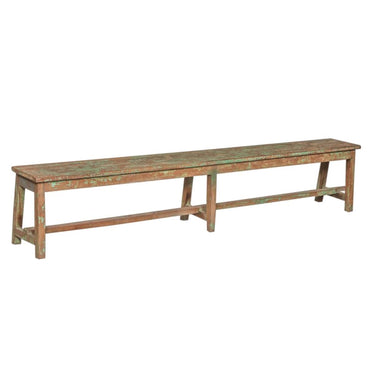 Artillery Long Bench 2440mm reclaimed hardwood with weathered green patina - Online8 New Zealand