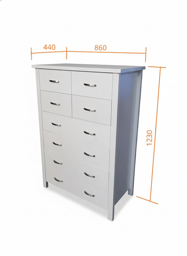 Asbel 8 Drawers Tallboy - White at Online8 Furniture Auckland NZ
