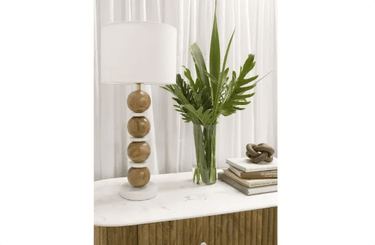 Asha Wood And Marble Table Lamp - Natural at Online8 Furniture Auckland NZ