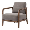 Ashly Armchair in grey fabric with an ash wood frame and rope-weave back